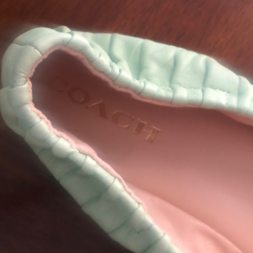 Coach Mint Green Leather Ballet Flats with Ruched Trim.Worn two time.Size 9.5. - Picture 3 of 5